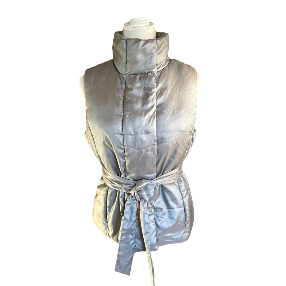 🌻 4/$25 Merona Silver Belted Puffer Lightweight Vest, Women's Size Large, EUC